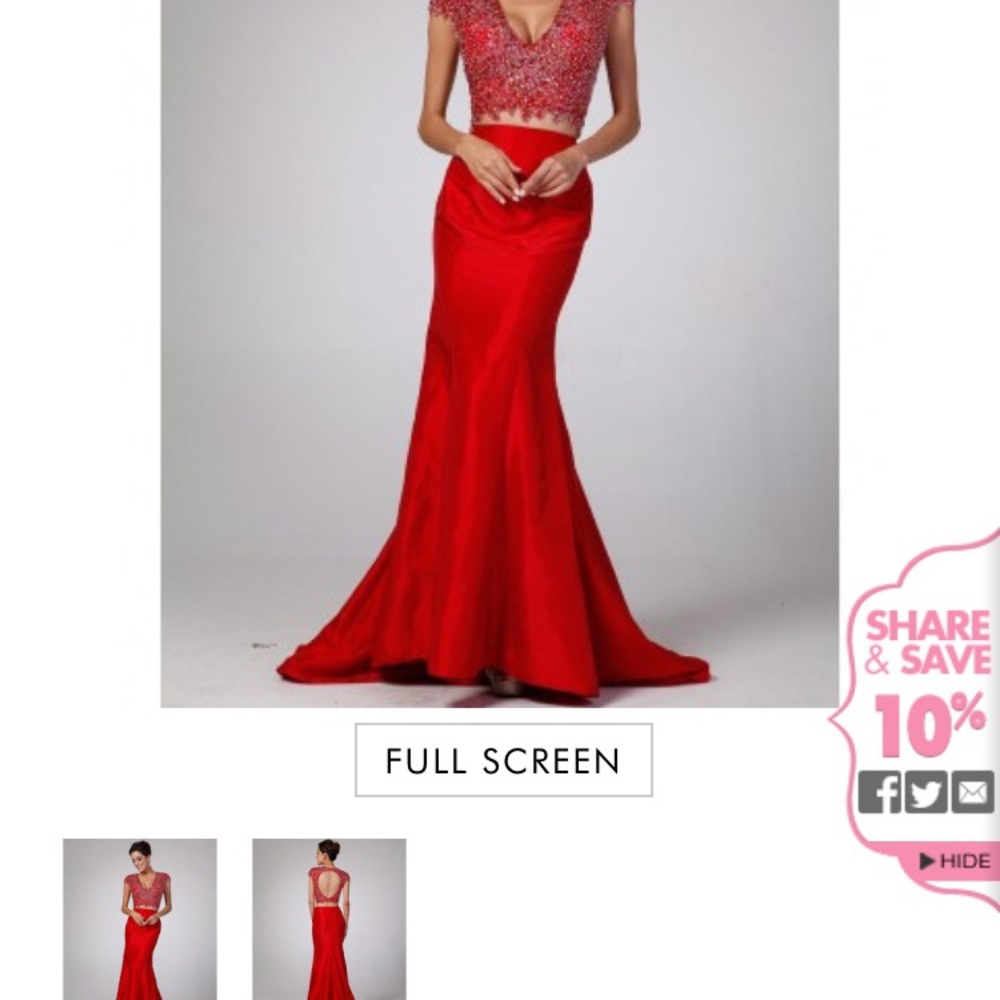 2 Piece Cinderella Divine Red Beaded Prom Dress